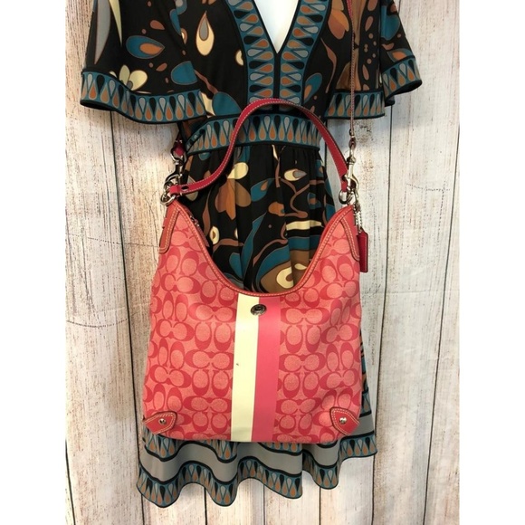 Coach Leather Trim Monogram Hobo Pink  Body Bag - Picture 5 of 8